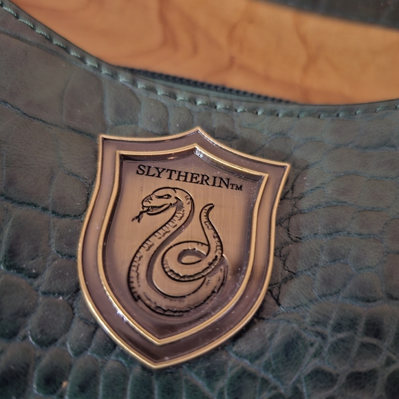 Dark Green Croc-Embossed Shoulder Bag with Gold Slytherin Emblem - Picture 3 of 6
